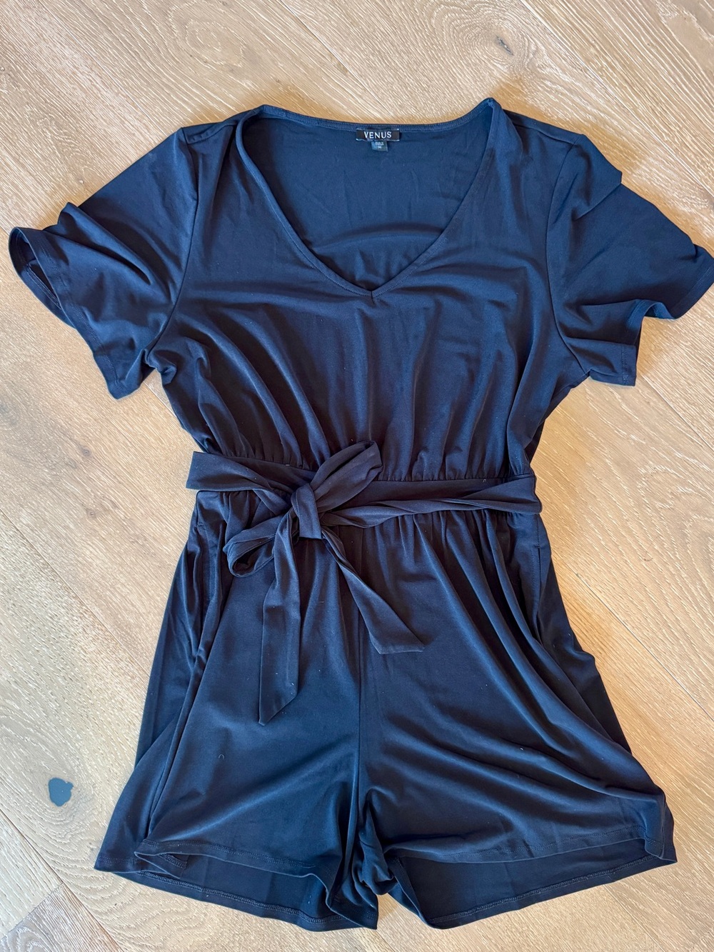 VENUS Black V-Neck Tie-Waist Romper